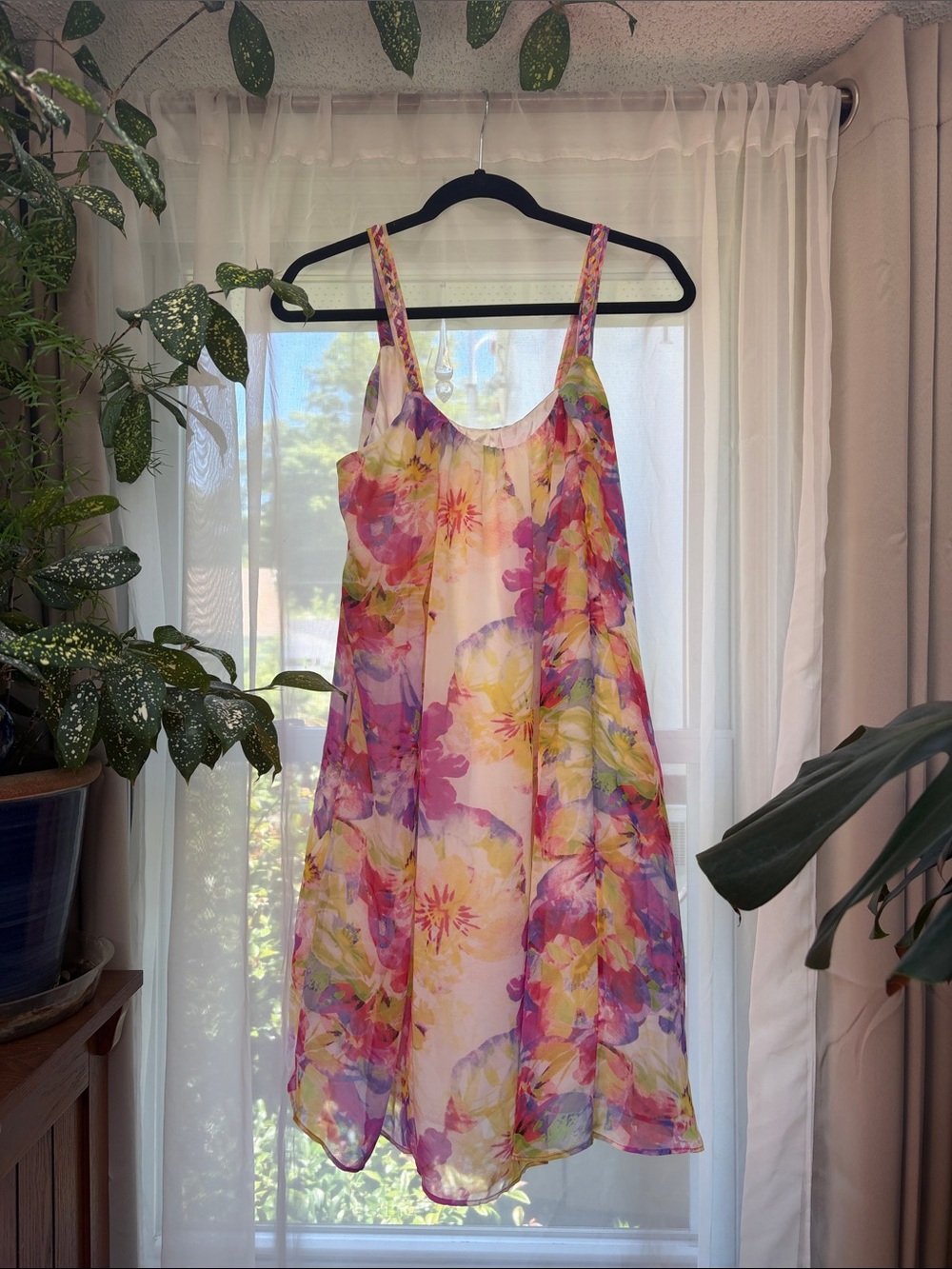 charlie jade Floral Watercolor Mini Dress in Pink, Yellow, Purple
